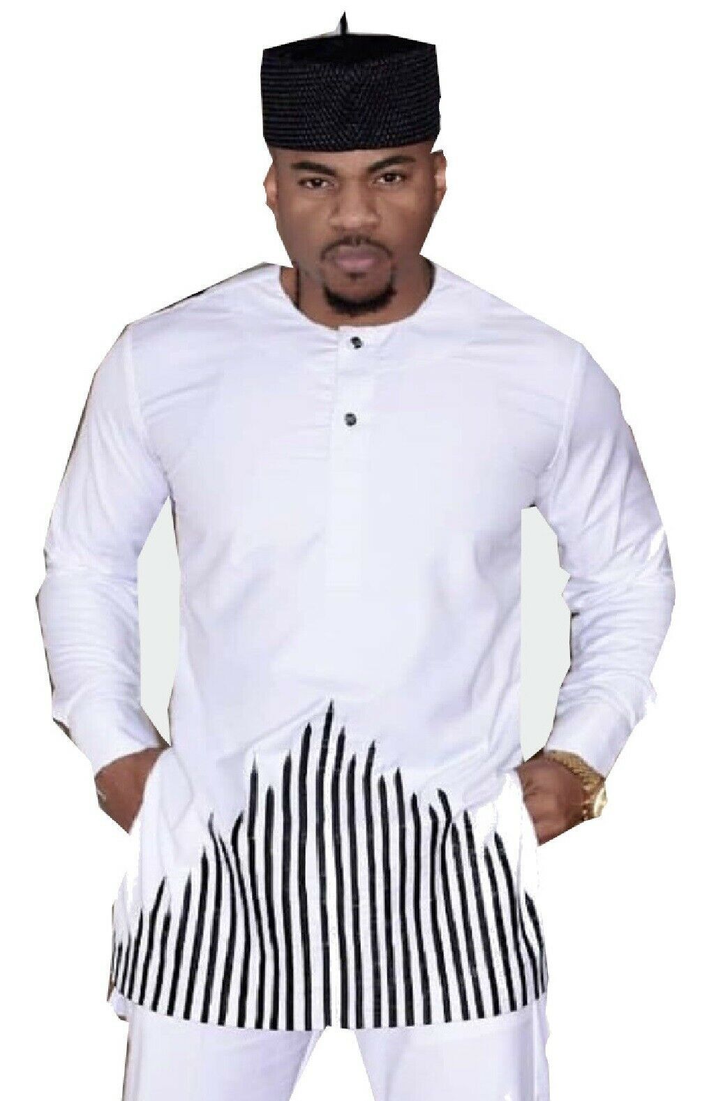 2 Pcs African Men Nigerian Embroidered Senator suit, White Dashiki Groom suit