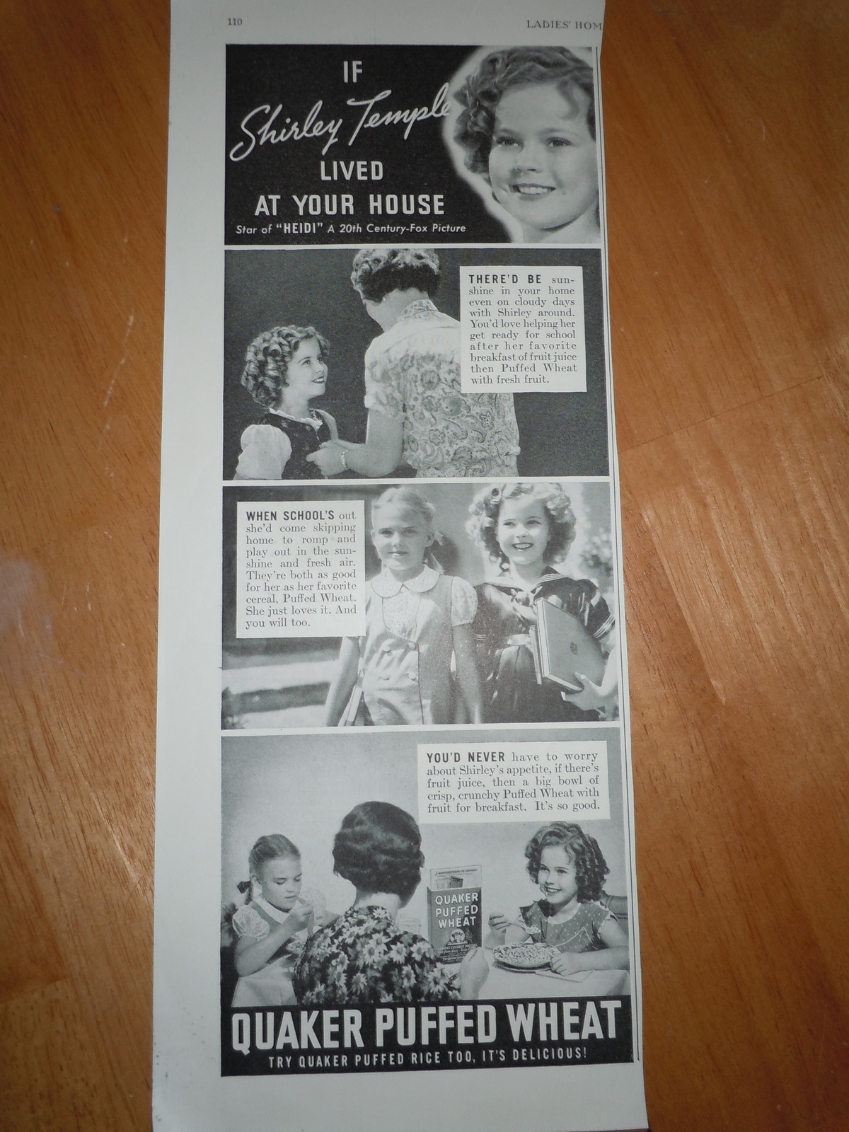 Vintage Shirley Temple Quaker Puffed Wheat Print Magazine Advertisements 1937 Quaker