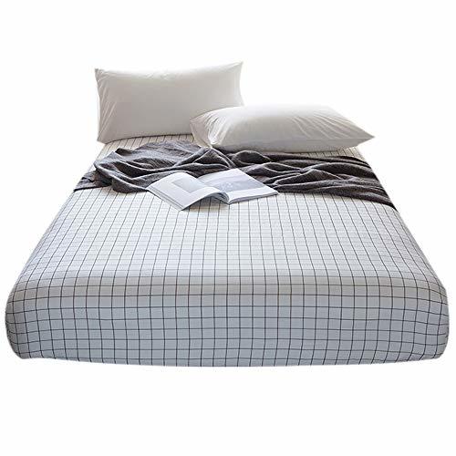 FenDie Full/Queen Size Fitted Sheet Only 100 Cotton, Grid Pattern