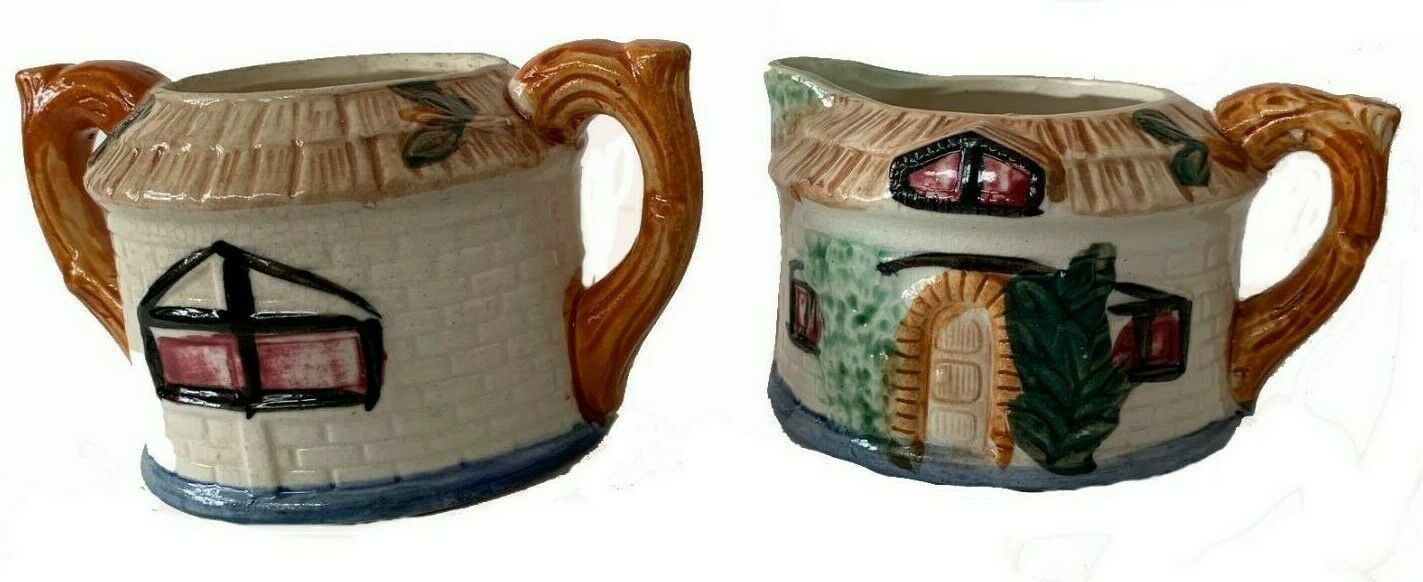 Cream & Sugar Bowls Ceramic, Cottage Design, Occupied Japan, Vintage, Post WW II - $19.97
