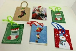 Set Of 6 Christmas Themed Small Christmas Gift Bags Different Designs - $9.32