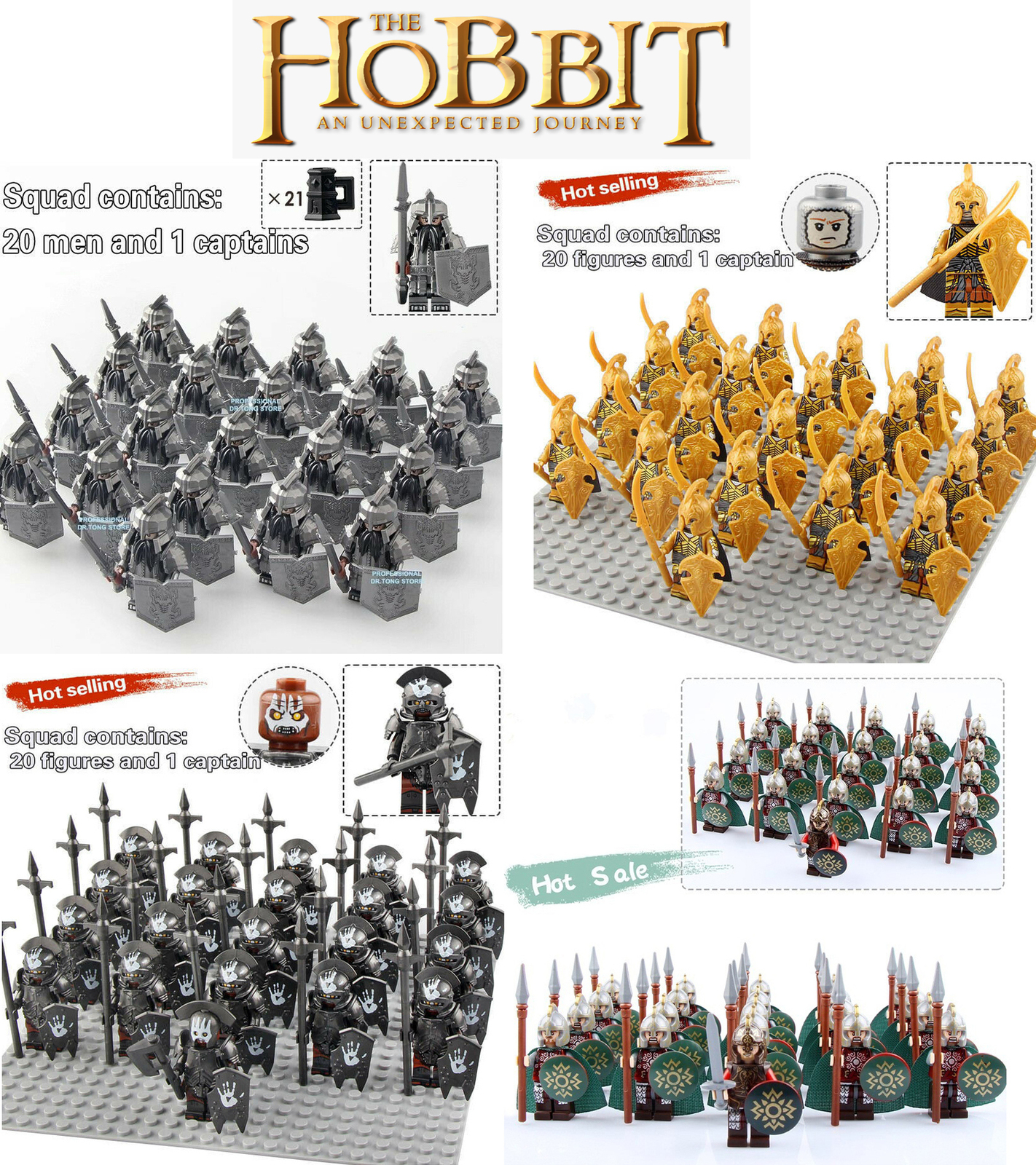 21pcs The Hobbit Lord of the Rings Elf Guard Uruk-hai Dwarf Army Minifigure Toys