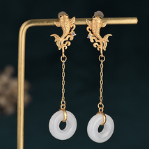 Golden Fish Imitation Jade Earrings - $18.99