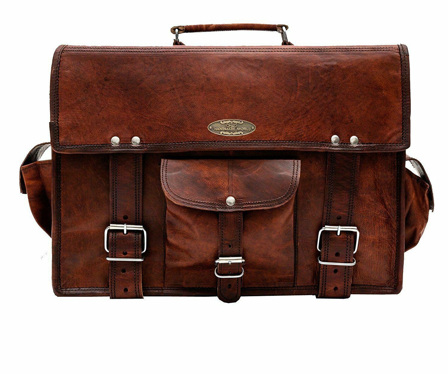 Men&#39;s Retro Vintage Leather Laptop Bag Cross-Over The Shoulder Briefcase Satchel - Bags