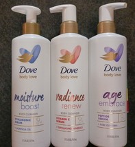 3 Dove Body Love MOISTURE/RADIANCE/AGE Body Wash/Cleanser - $45.00