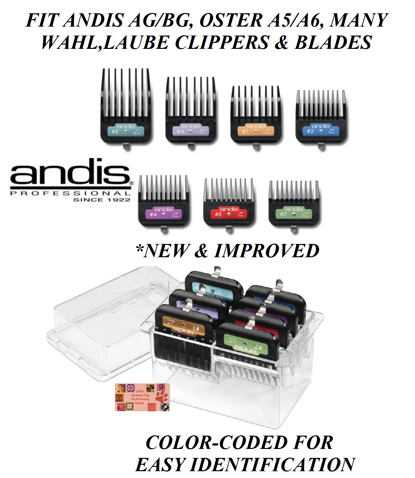 ANDIS Premium Metal Clip Blade Attachment GUIDE COMB SET*Fit Oster A5,A6 Clipper