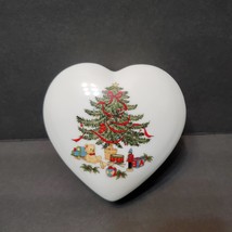 Porcelain Trinket Box, Heart shaped, Christmas Tree, Vintage Holiday Candy Dish image 1
