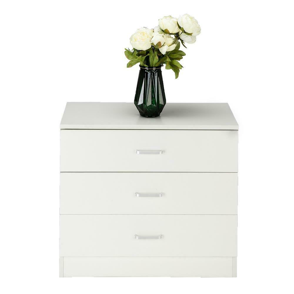 Bedroom Storage Dresser 3 Drawers with Cabinet Wood Furniture white
