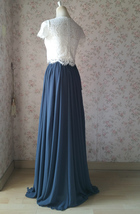 Side Slit Maxi Chiffon Skirt Dusty Blue Wedding Chiffon Bridesmaid Outfit Plus image 4