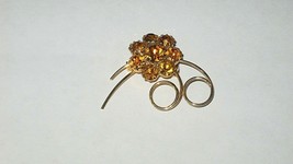 Vintage Gold tone Pin with 8 Amber Glass stones - $3.95