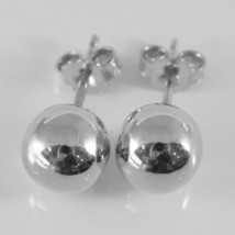 18K WHITE GOLD EARRINGS WITH BIG 8 MM BALLS BALL ROUND SPHERE, MADE IN ITALY image 1