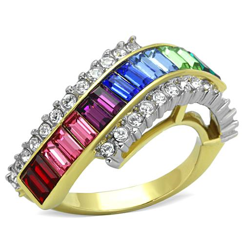 Rainbow Baguette Ring Gold Plated Stainless Steel TK316