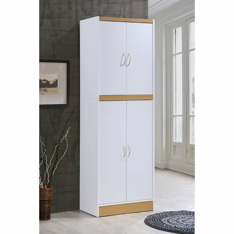 White Wooden Pantry Storage Cabinet Laundry Closet 4 Doors ...