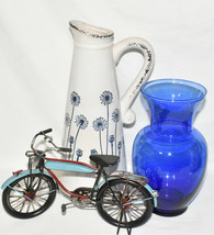 13&quot; Blue White Ceramic Dandelion Vase Distressed Crackle Glaze Pitcher V... - $39.00