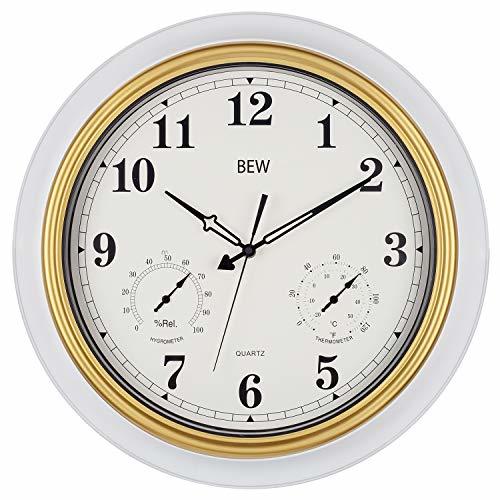 BEW Large Outdoor Clock, 18 Inch Thermometer & Hygrometer Combo Waterproof Garde Wall Clocks