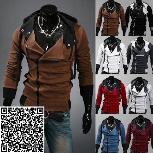 Fashion Mens Slim Fit Irregular Zip Up Hoodies Jackets Coats Multicolor,Male Cas