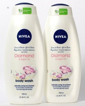 2 Bottles Nivea 25.36 Oz Diamond Argan Oil Creamy Body Wash Dermatologist Tested