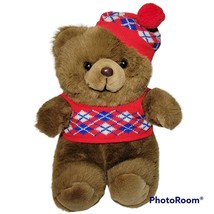 Vintage Commonwealth Teddy Bear Plush 14” Brown 1987 Stuffed Animal Hat Sweater - $34.64