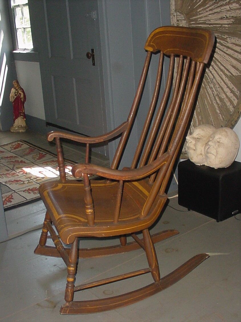 ANTIQUE PAINTED WOODEN BOSTON OR HITCHCOCK ROCKER ROCKING CHAIR - 1800-1899