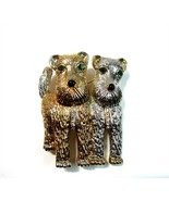 Vintage Terrier Puppy Dog with Green Rhinestone Eyes Gold & Silver Tone Pin  - $9.99
