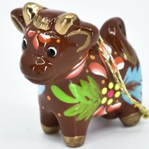 Handcrafted Painted Ceramic Brown Cow Country Farm Confetti Ornament Made Peru image 2