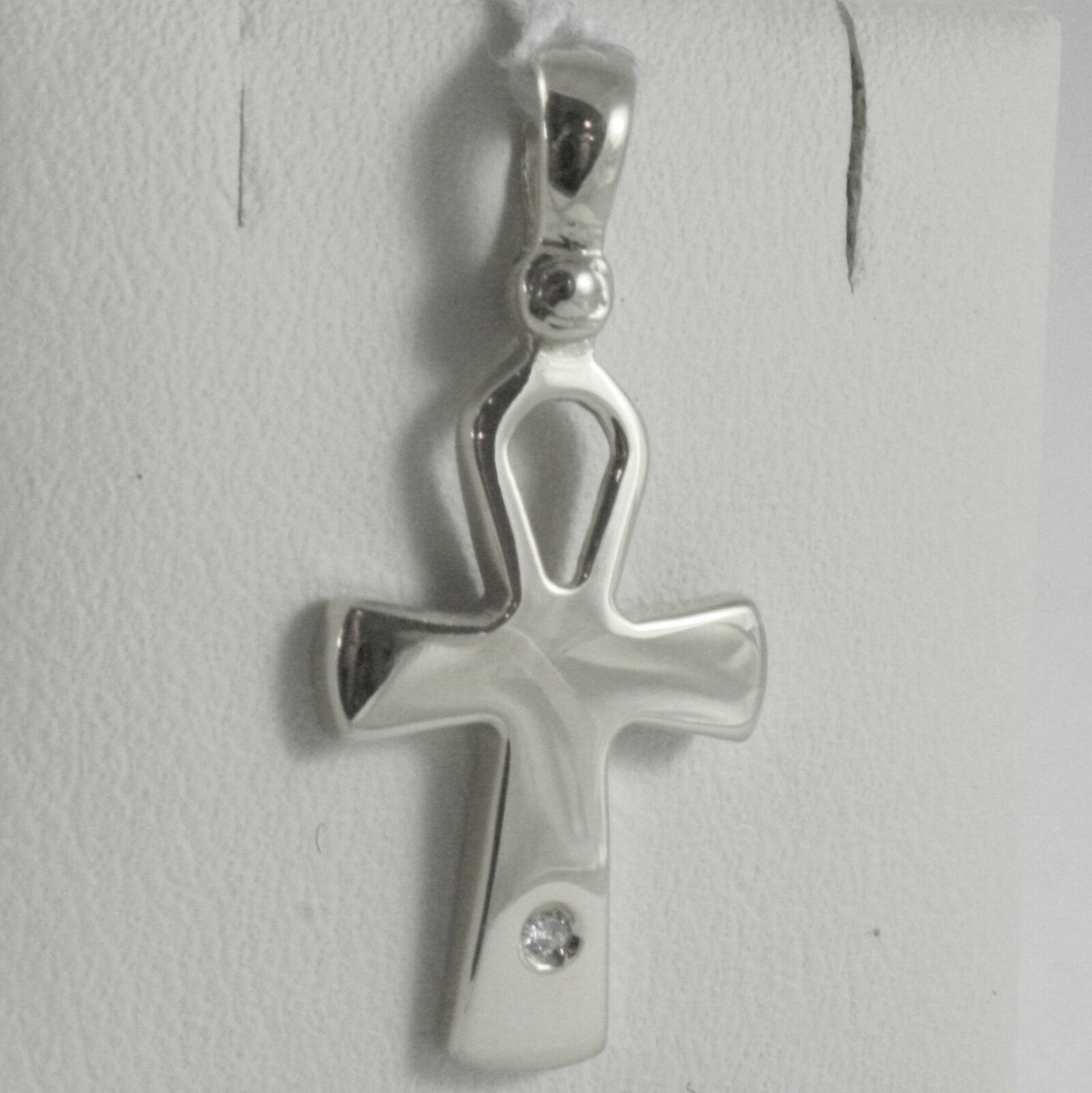 Primary image for SOLID 18K WHITE GOLD CROSS, CROSS OF LIFE, ANKH, DIAMOND, 1.02 IN MADE IN ITALY