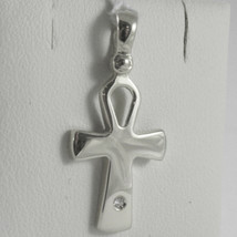 SOLID 18K WHITE GOLD CROSS, CROSS OF LIFE, ANKH, DIAMOND, 1.02 IN MADE IN ITALY image 1