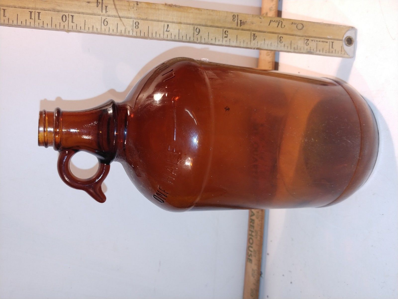 RARE Vintage Half Gallon Amber Glass Bottle Handle Brown - Other