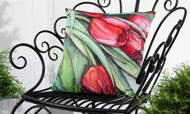 Tulip Outdoor Throw Pillow Red & Pink 18" x 18" UV50 Sun Weather Resistant  - $38.60