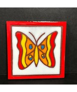 Vintage Butterfly trivet terracotta Ceramic tile wall hanging 1970s kitsch groov - $37.99