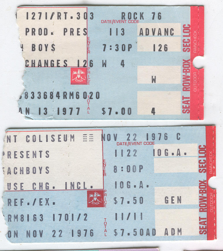 THE BEACH BOYS 2 TICKET STUBS 1970'S TICKETRON TICKETS 15 BIG ONES LP ...