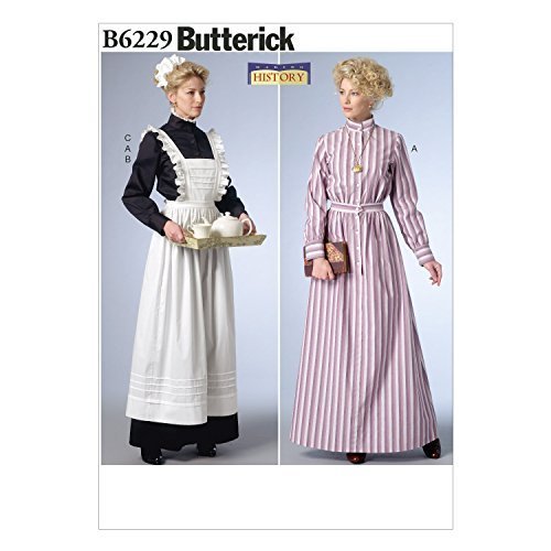 Butterick Patterns B6229E50 Long Dress, Apron and Ruffled Headpiece, E5 (14-16-1