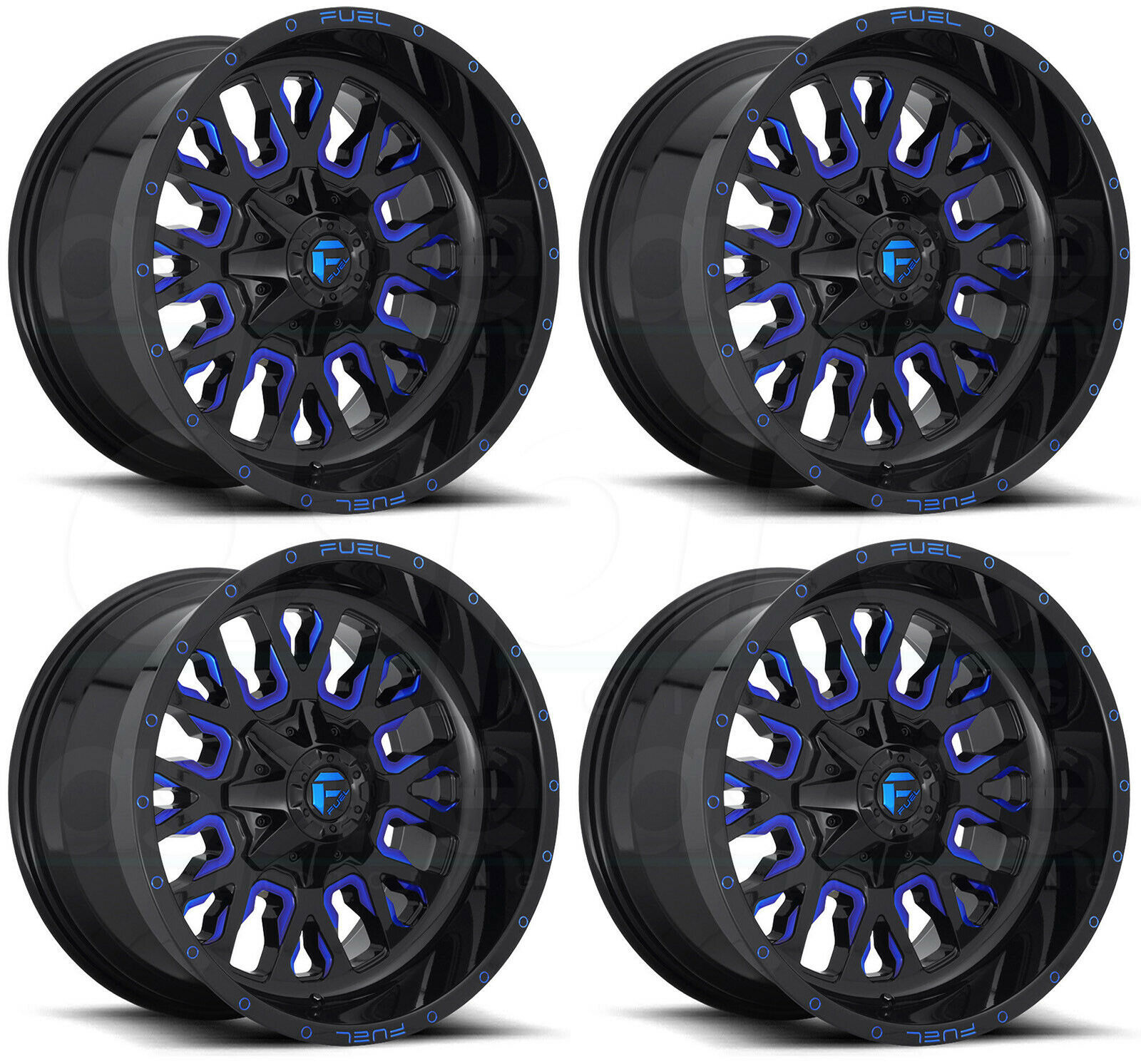 20x10 Fuel D645 Stroke 8x180 18 Gloss Black Blue Tint Wheels Rims Set