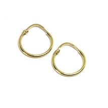 18K YELLOW GOLD ROUND CIRCLE HOOP SMALL EARRINGS DIAMETER 13mm x 1.2mm, ITALY image 1