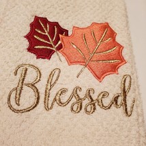 Embroidered Kitchen Towels, set of 2, Blessed, Autumn Leaves, Fall Thanksgiving image 2