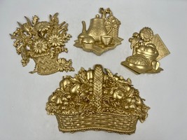 VTG Homco Home Interiors Decorative Wall Hanging Plaques - Gold Tone - 4 Pieces - $16.55