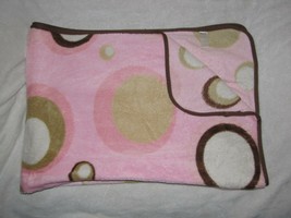 George Pink Circles Polka Dot Baby Blanket Girl Luxe Plush Brown Tan White - $49.49