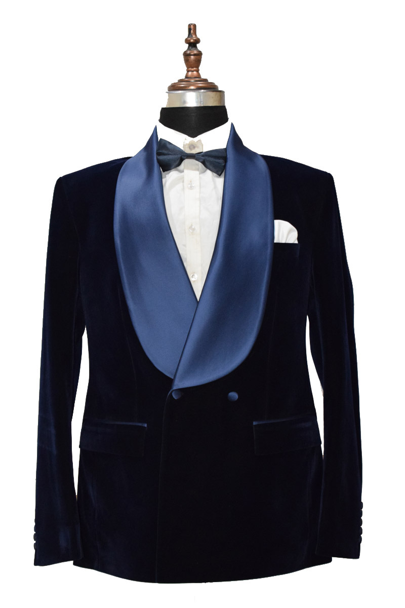 Men Navy Blue Smoking Jackets Elegant Luxury Stylish Designer Party Wear Blazer