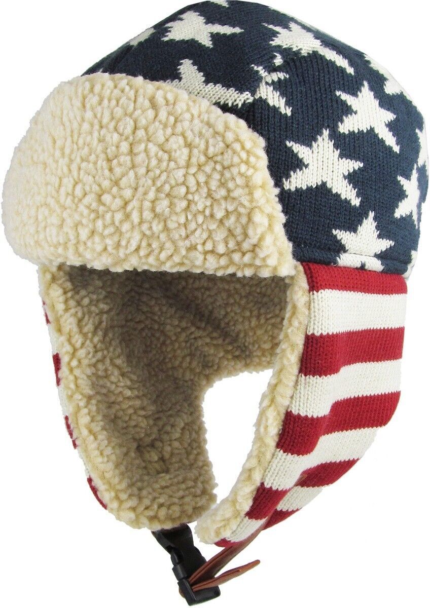 Patriotic USA Flag America Aviator Trapper Hat Winter Cap Warm Fleece Lined Cap