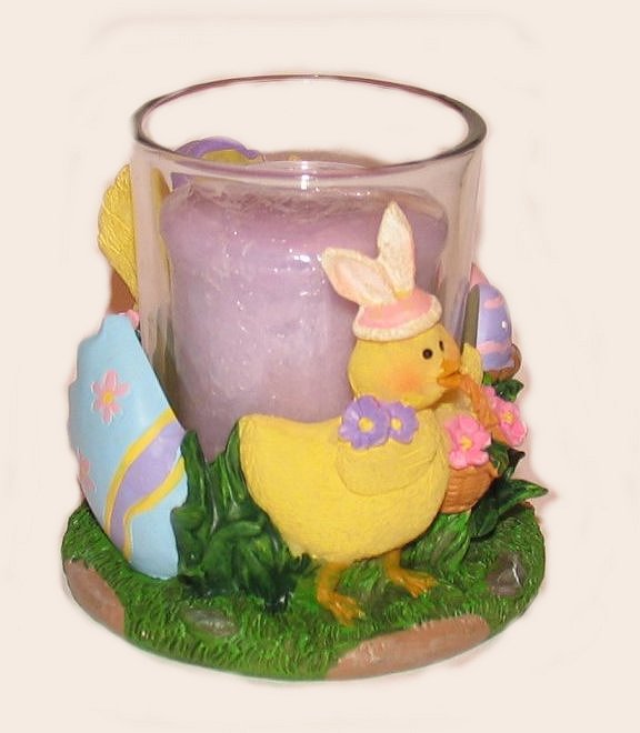 Easter Egg Chick & Bunny Candle Holder & Lavender Votive Candle by Yankee Candle Candle