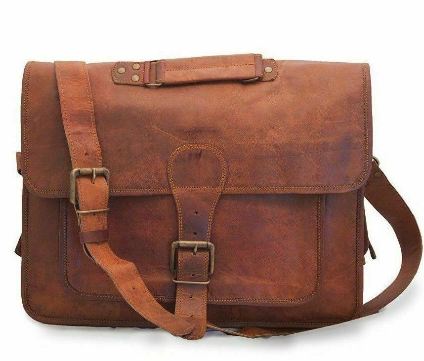 S to XL Vintage Brown Leather Bag Men