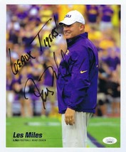 Coach Les Miles Signed 8x10 Photo JSA COA LSU Geaux Tigers Inscription