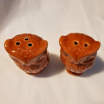 Owl Salt and Pepper Shakers, Fall Dining Decor, Ceramic Brown Bird NWT image 2