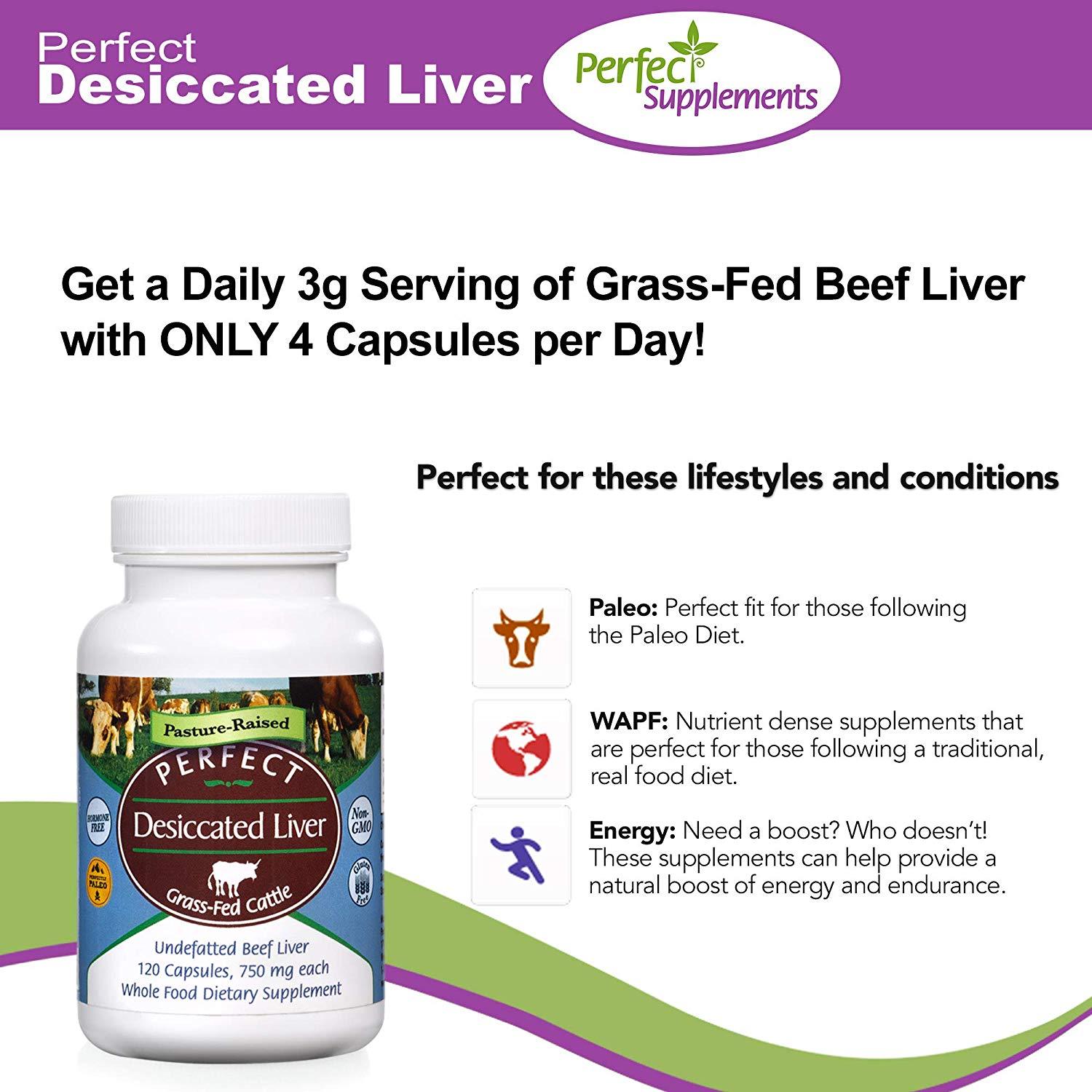 Perfect Desiccated Liver Capsules, 100% Grass Fed Undefatted Argentine Natural