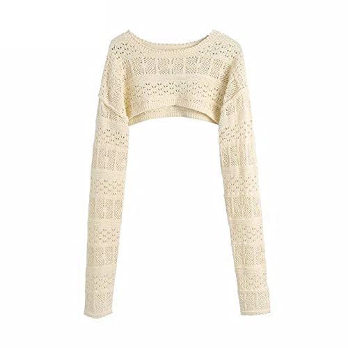 High Street Solid Hollow Out Crochet Loose Knitting Sweater Female Long Sleeve C