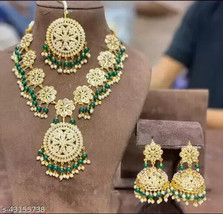 Diwali Jadau Kundan Light Weighted Rani Long Haar Jhumki Tikka Jewelry Set 04 - $49.49