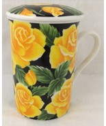 Tall Mug Cup with Lid Yellow Roses Floral Black White Sambo China Art Ma... - £16.67 GBP