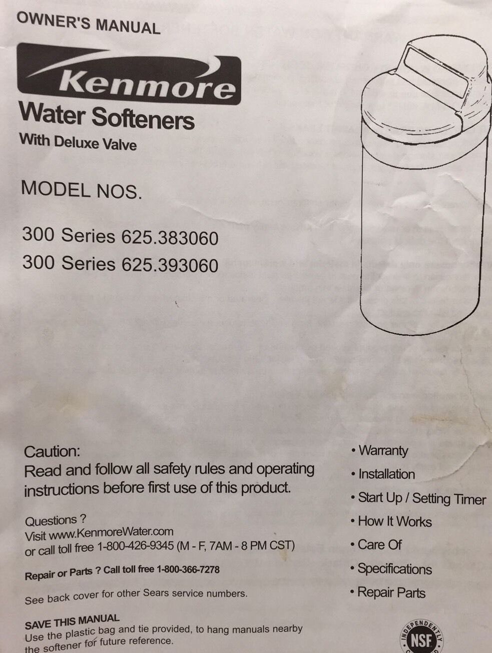 Kenmore Water Softener 300 Series 625 383060 Used Parts Free Shipping Water Filters