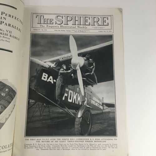 Primary image for The Sphere Newspaper May 29 1926 Commander RE Byrd 1st Man to Fly at North Pole