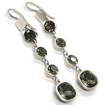 REBECCA BRONZE PENDANT EARRINGS, 67 MM, BIG SQUARE GRAY CRYSTAL, MADE IN ITALY image 1